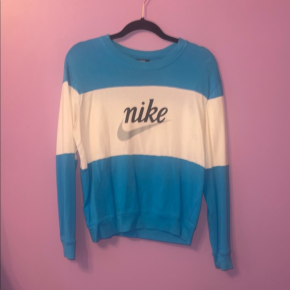 Nike Blue and White Crew Neck Sweater
